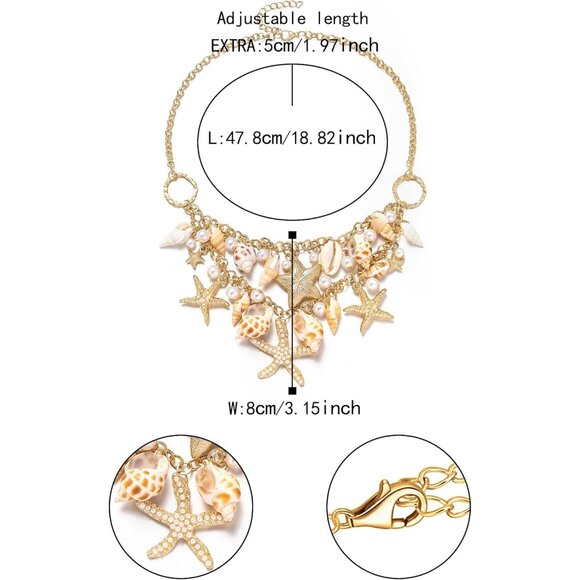 🆕 Women Gold Starfish Natural Seashell Choker Collar Necklace Handmade Jewelry - Picture 7 of 7